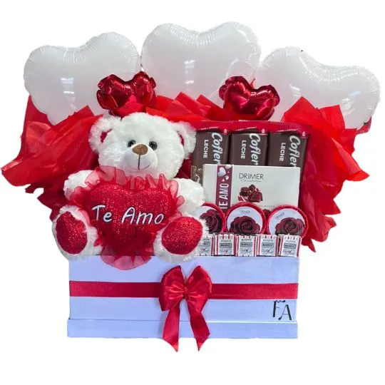 Box con peluche globos y chocolates red